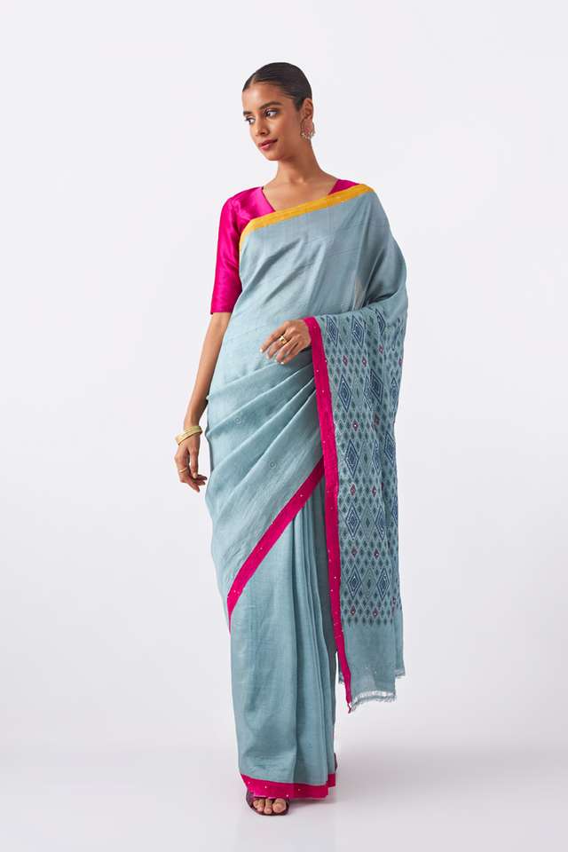Grey Pure Silk Hand Painted Saree thumbnail image number null