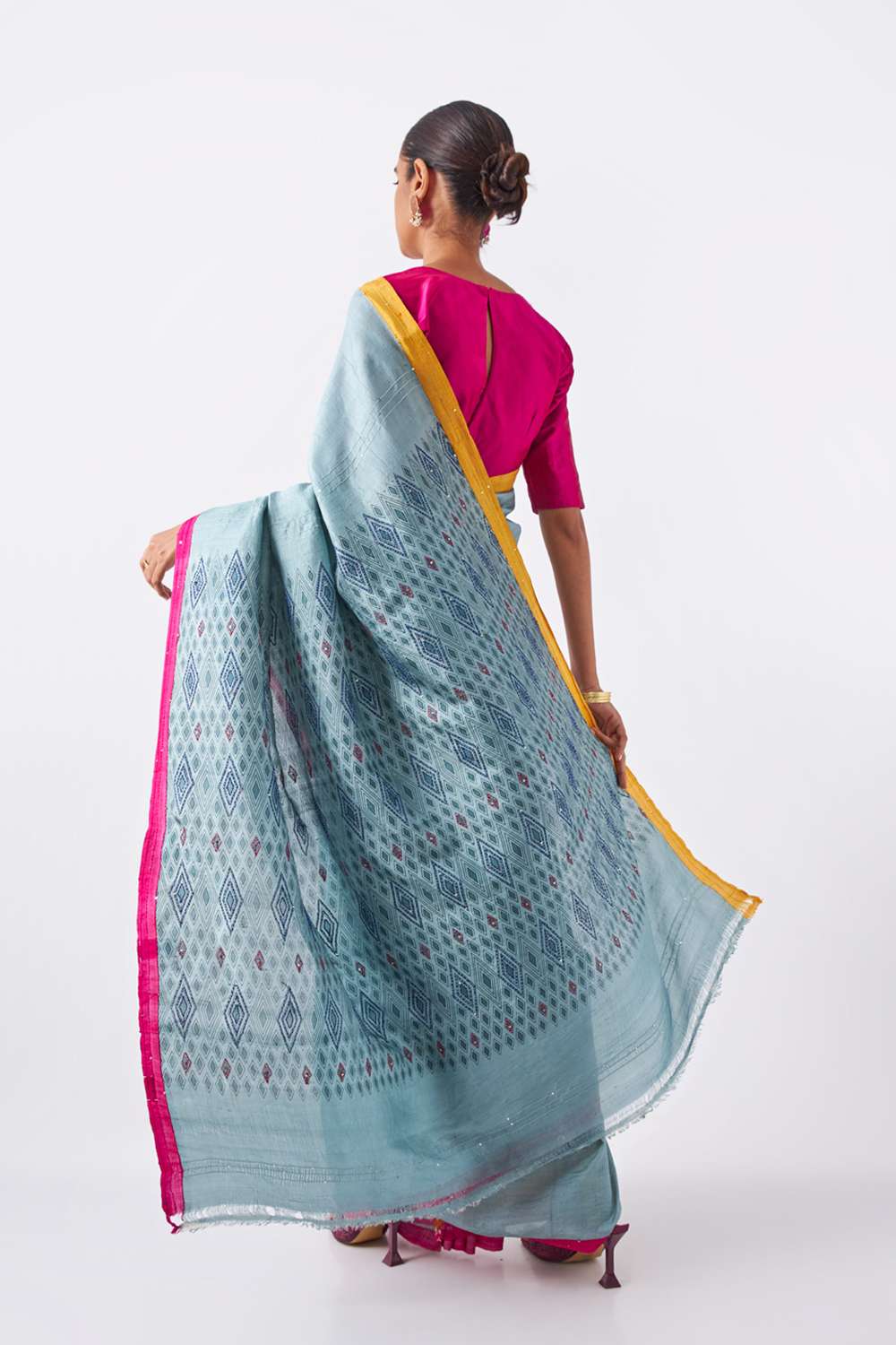 Grey Pure Silk Hand Painted Saree image number null