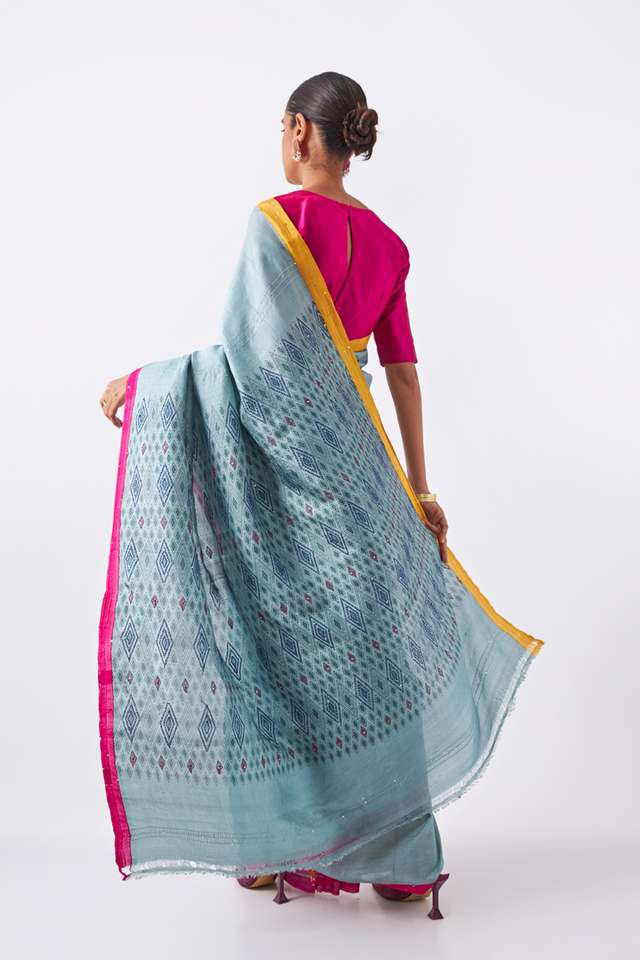 Grey Pure Silk Hand Painted Saree thumbnail image number null