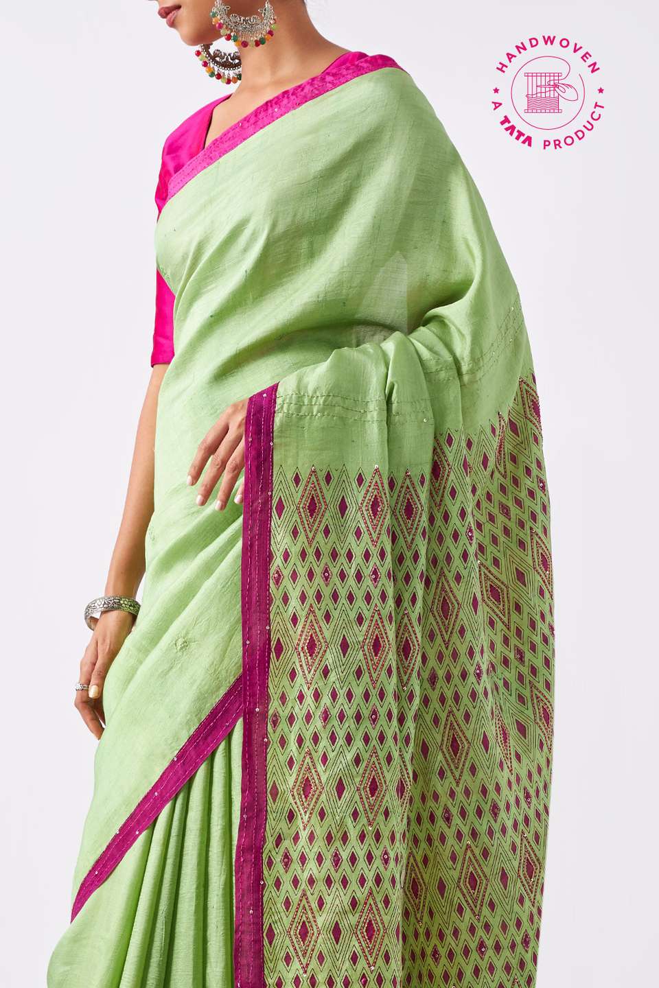 Light Green Pure Silk Hand Painted Saree