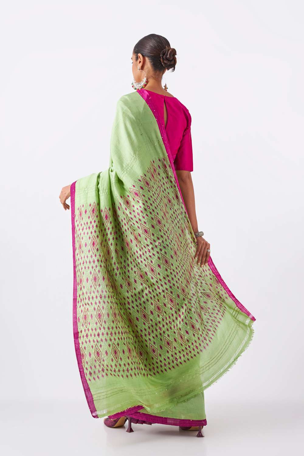 Light Green Pure Silk Hand Painted Saree image number null