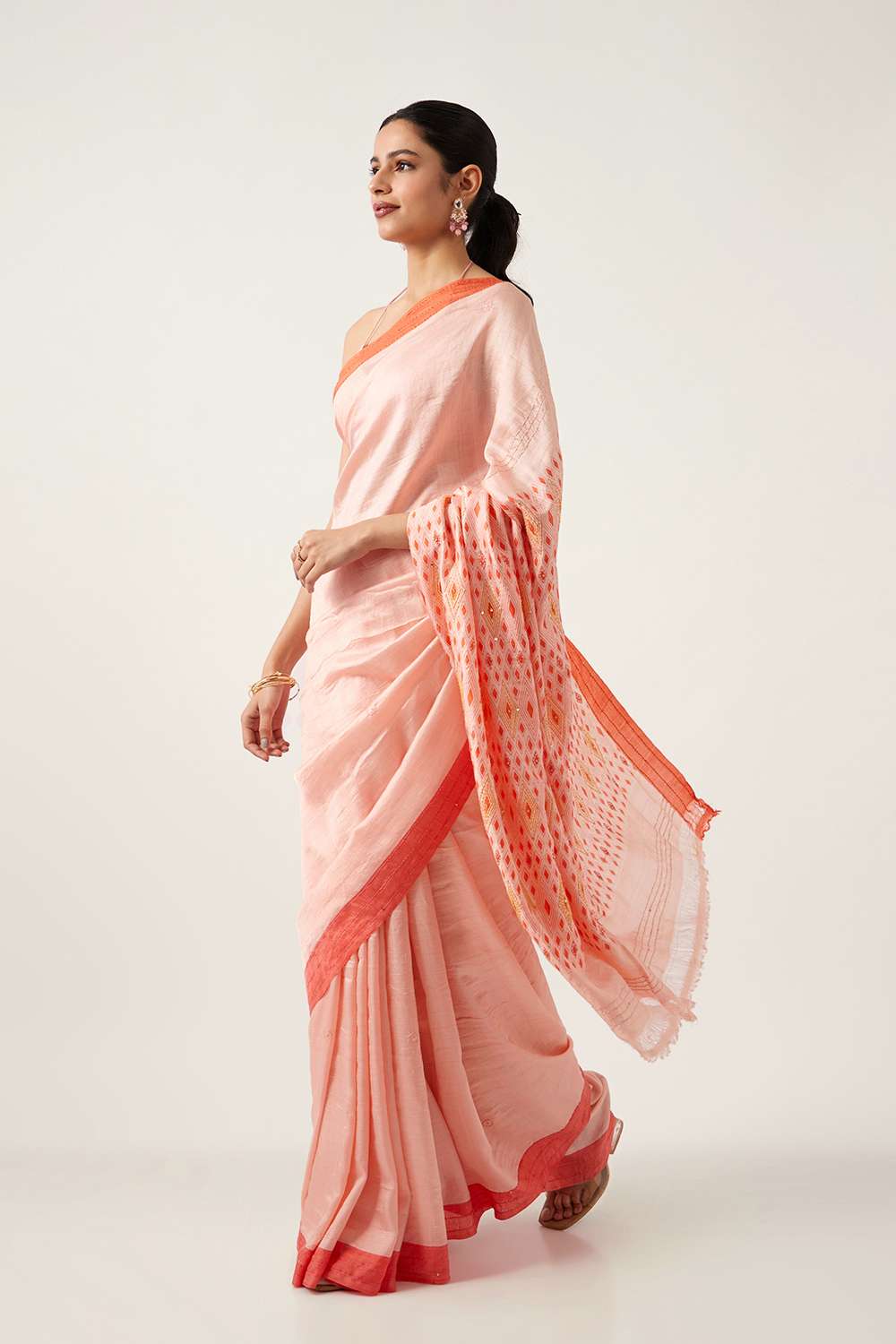 Light Orange Pure Silk Hand Painted Saree image number null