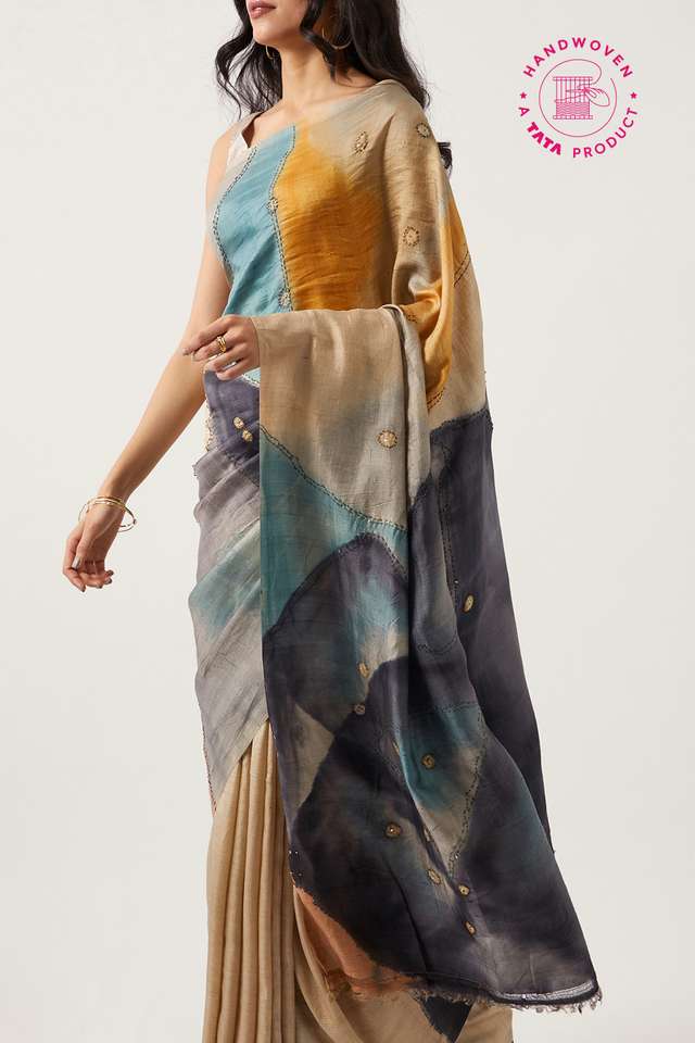 Multicolored Pure Silk Hand Painted Saree image number