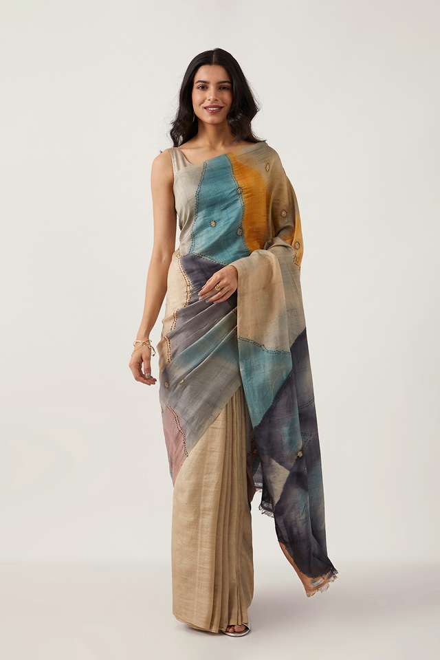 Multicolored Pure Silk Hand Painted Saree thumbnail image number null