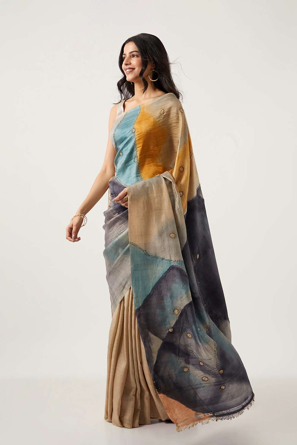 Multicolored Pure Silk Hand Painted Saree image number null