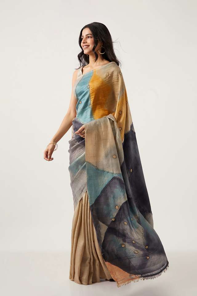Multicolored Pure Silk Hand Painted Saree thumbnail image number null