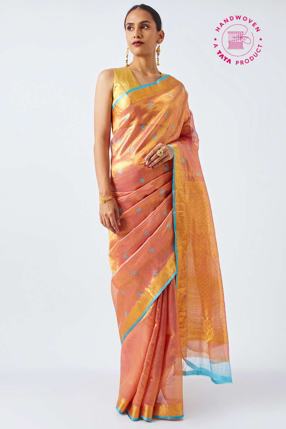 Light Pink Pure Tissue Organza Woven Kanjipuram Saree