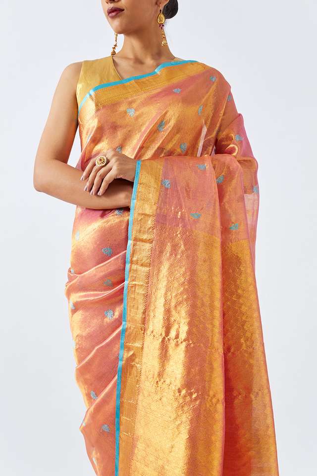 Light Pink Pure Tissue Organza Woven Kanjipuram Saree thumbnail image number null