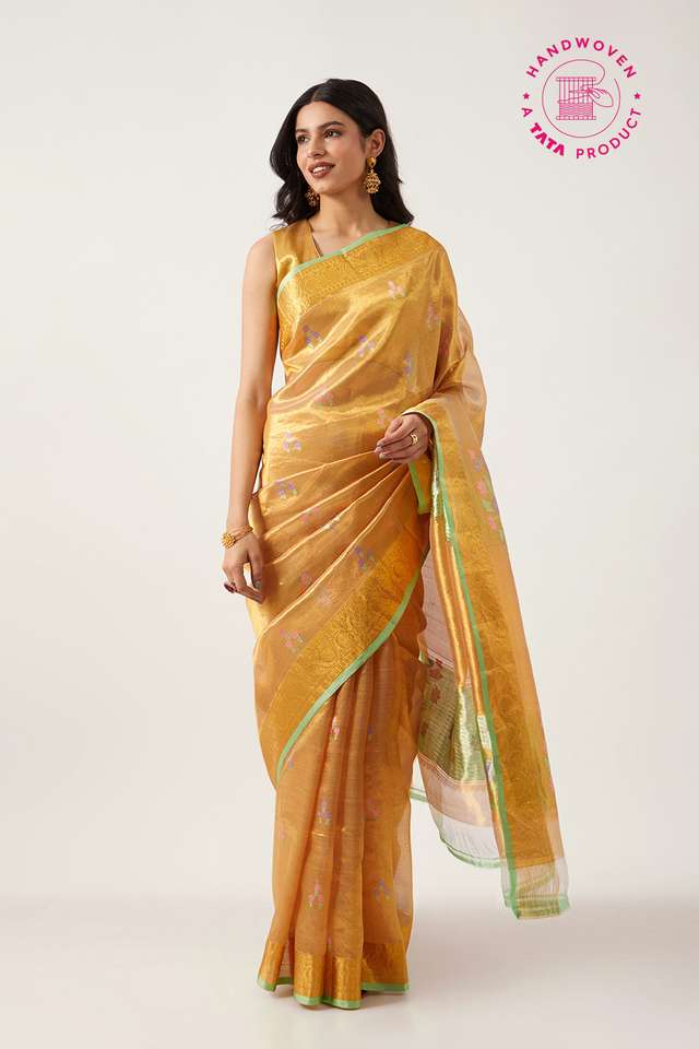 Gold Woven Pure Organza Tissue Kanjivaram Saree image number