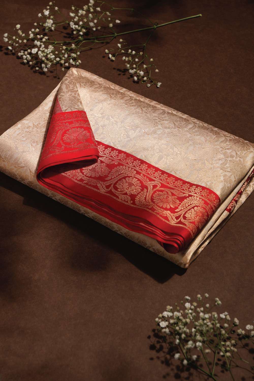 Off White Pure Silk Brocade Banarasi Saree image number null