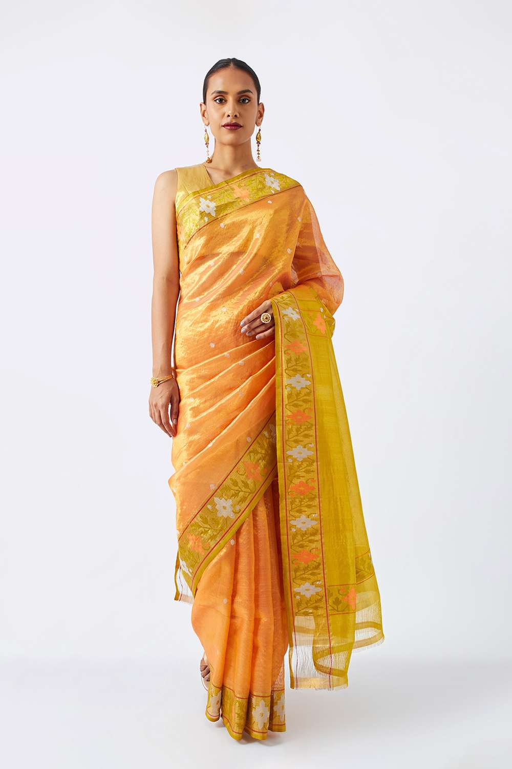 Light Orange Pure Organza Tissue Kanjivaram Saree image number null