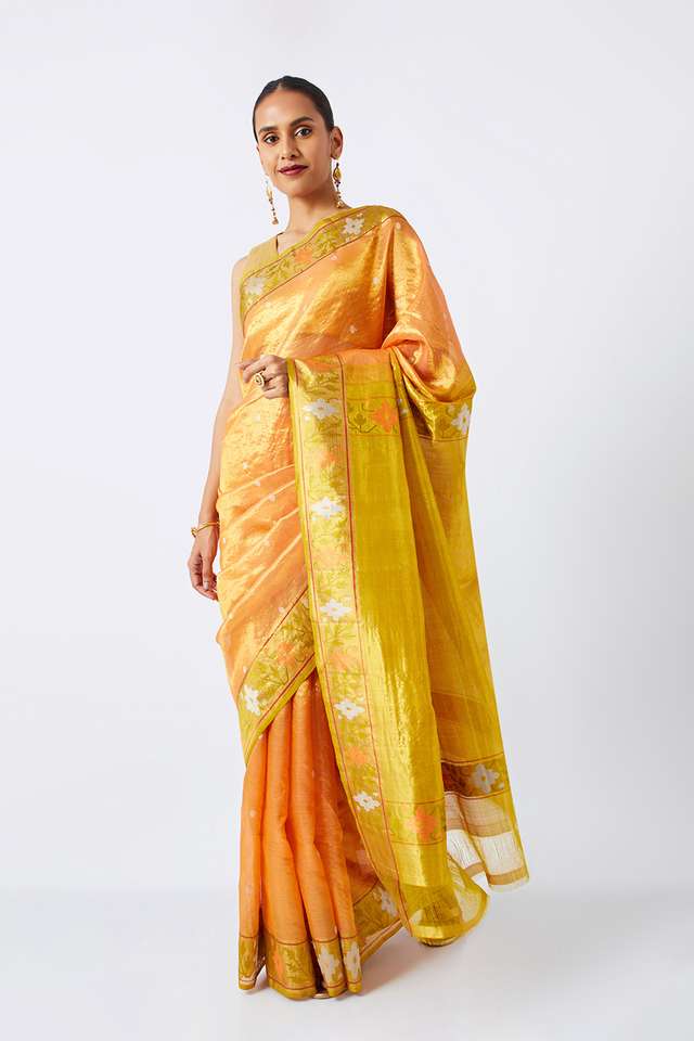 Light Orange Pure Organza Tissue Kanjivaram Saree thumbnail image number null