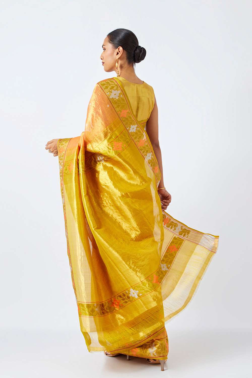 Light Orange Pure Organza Tissue Kanjivaram Saree image number null