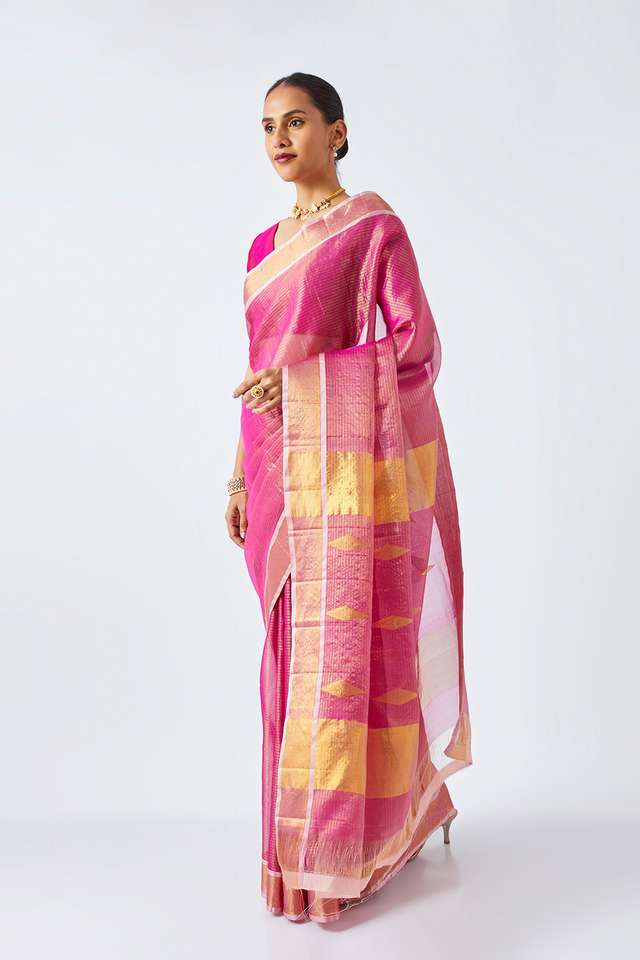Dark Pink Pure Organza Kanjivaram Saree thumbnail image number null