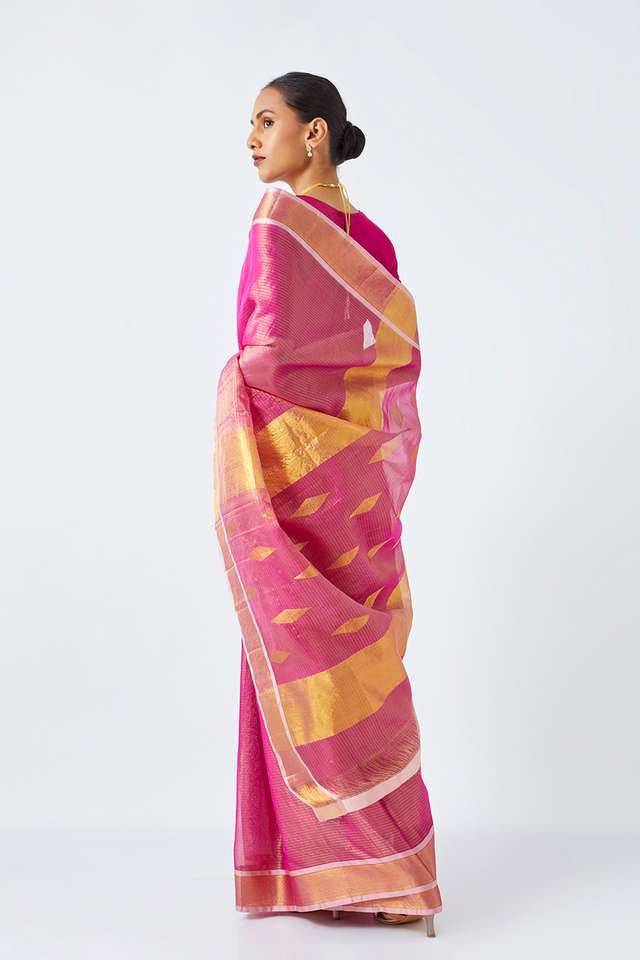 Dark Pink Pure Organza Kanjivaram Saree thumbnail image number null