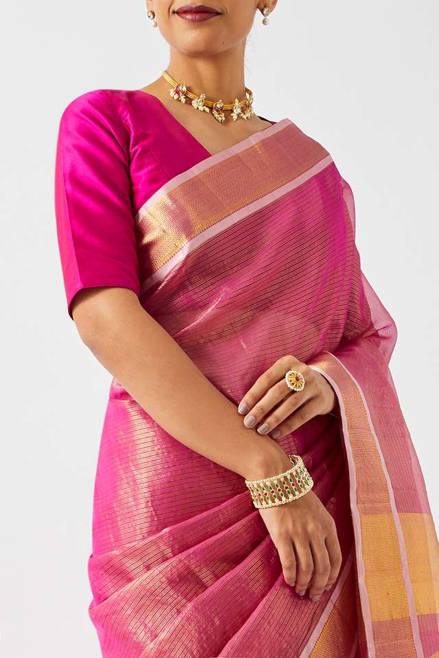 Dark Pink Pure Organza Kanjivaram Saree thumbnail image number null
