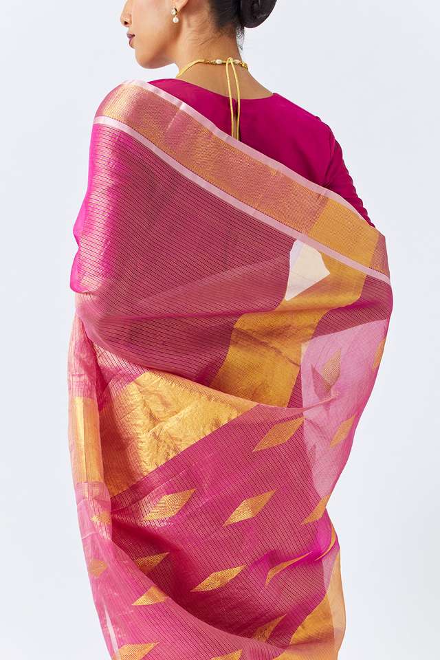 Dark Pink Pure Organza Kanjivaram Saree thumbnail image number null