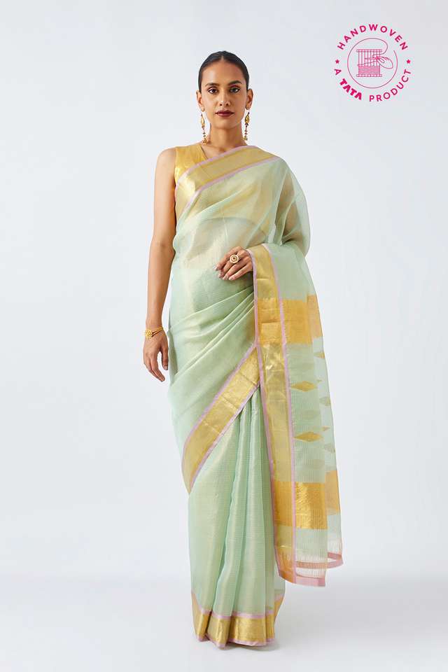Light Blue Pure Organza Kanjivaram Saree image number