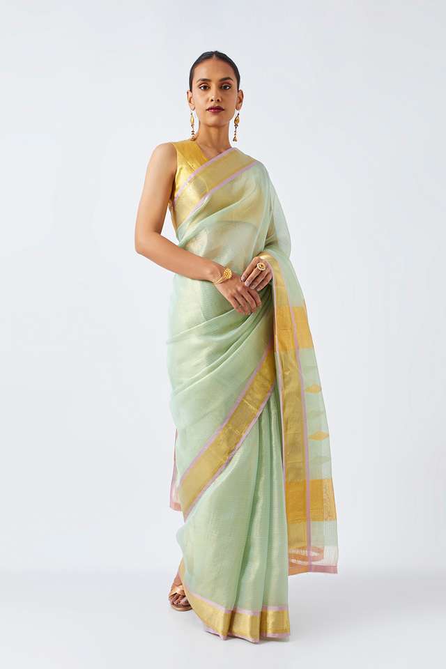 Light Blue Pure Organza Kanjivaram Saree thumbnail image number null