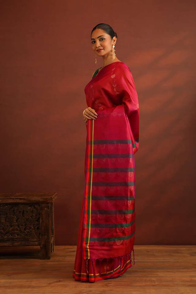 Dark Pink Woven Pure Soft Silk Saree thumbnail image number null