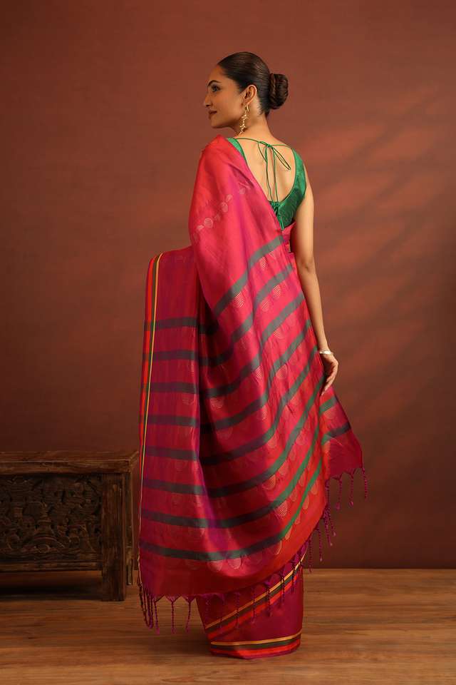 Dark Pink Woven Pure Soft Silk Saree thumbnail image number null
