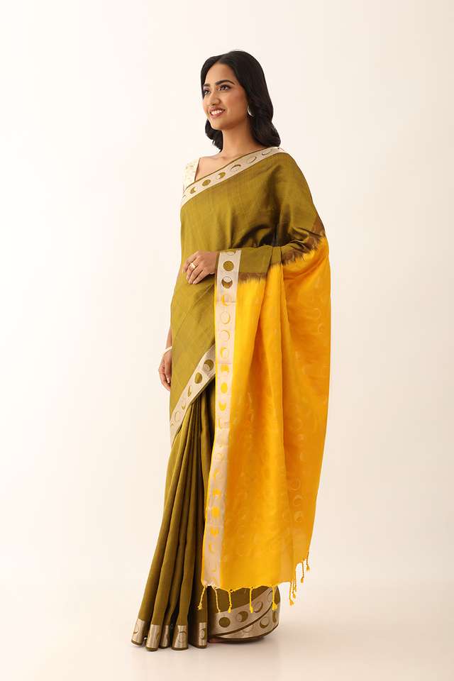 Yellow Pure Silk Woven South Saree image number