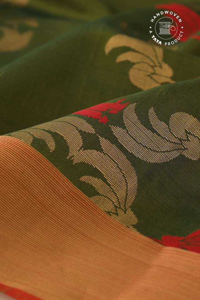 Dark Green Pure Silk Woven South Saree image number