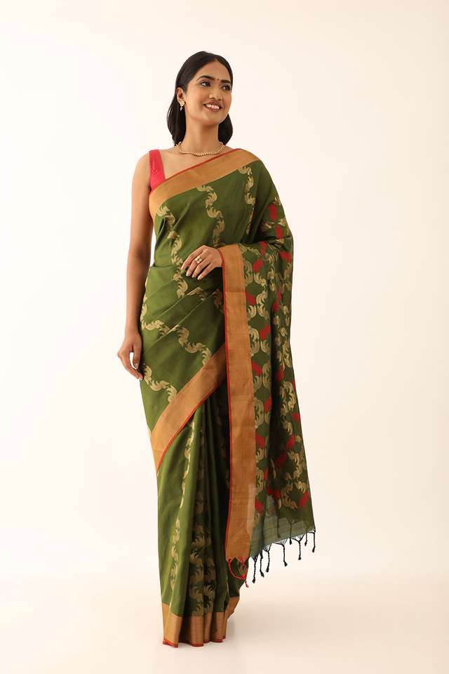 Dark Green Pure Silk Woven South Saree thumbnail image number null