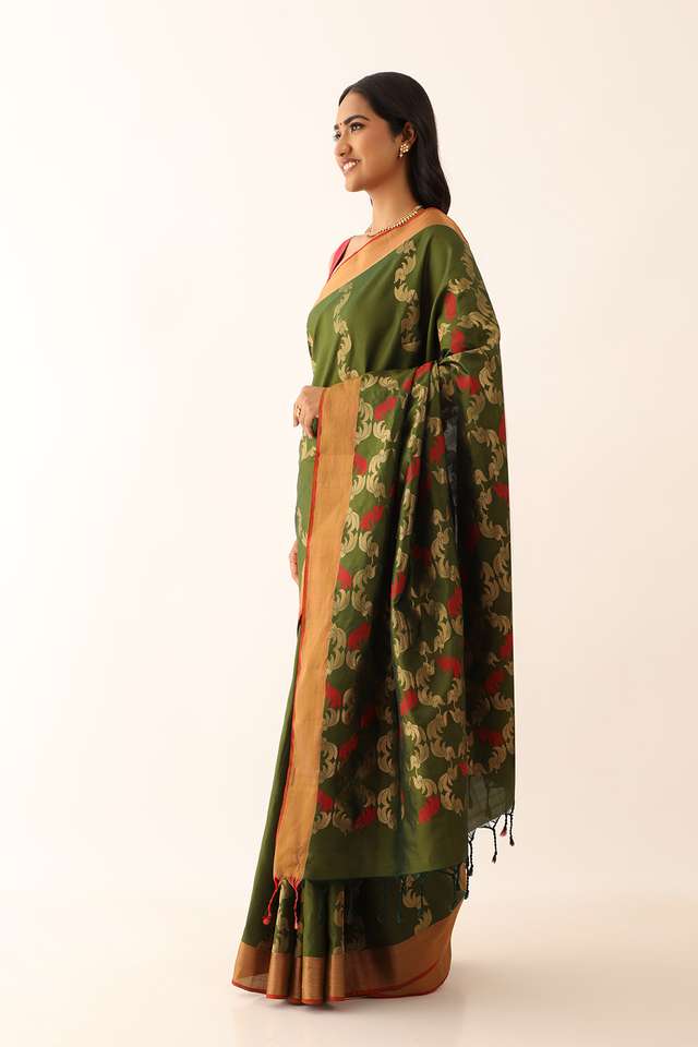 Dark Green Pure Silk Woven South Saree thumbnail image number null