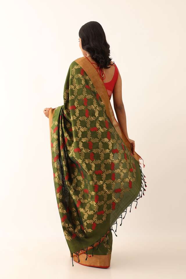 Dark Green Pure Silk Woven South Saree thumbnail image number null