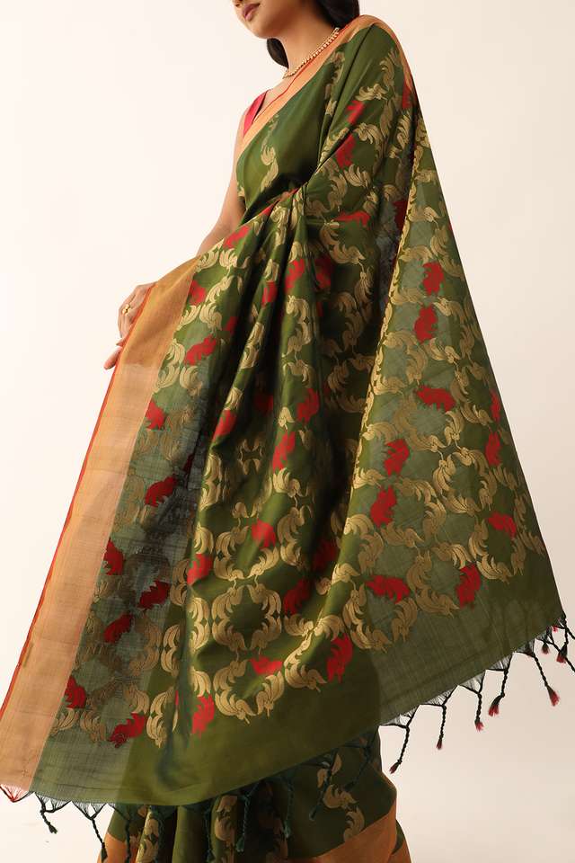 Dark Green Pure Silk Woven South Saree thumbnail image number null