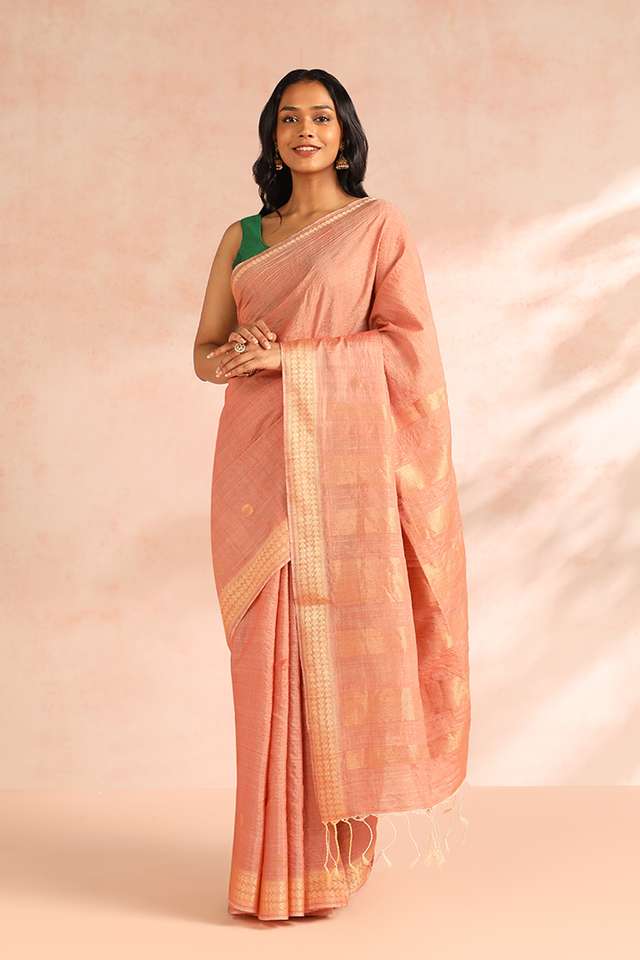 Pink Woven Pure Tussar Silk Saree image number