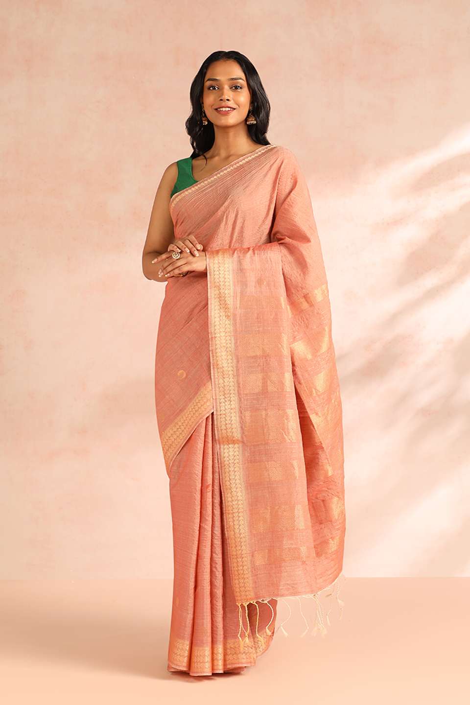 Pink Woven Pure Tussar Silk Saree