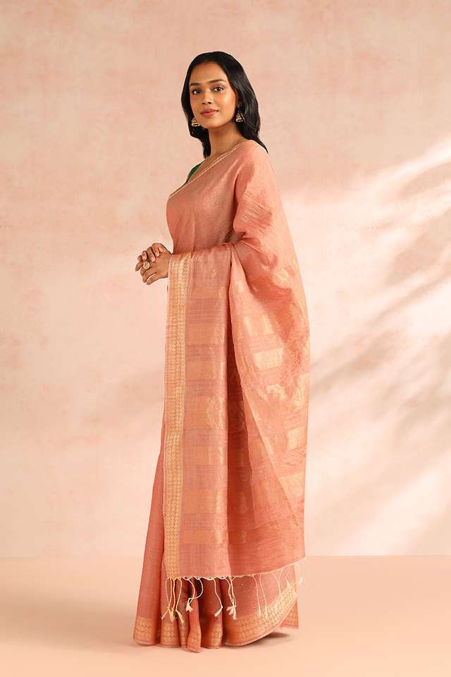 Pink Woven Pure Tussar Silk Saree thumbnail image number null