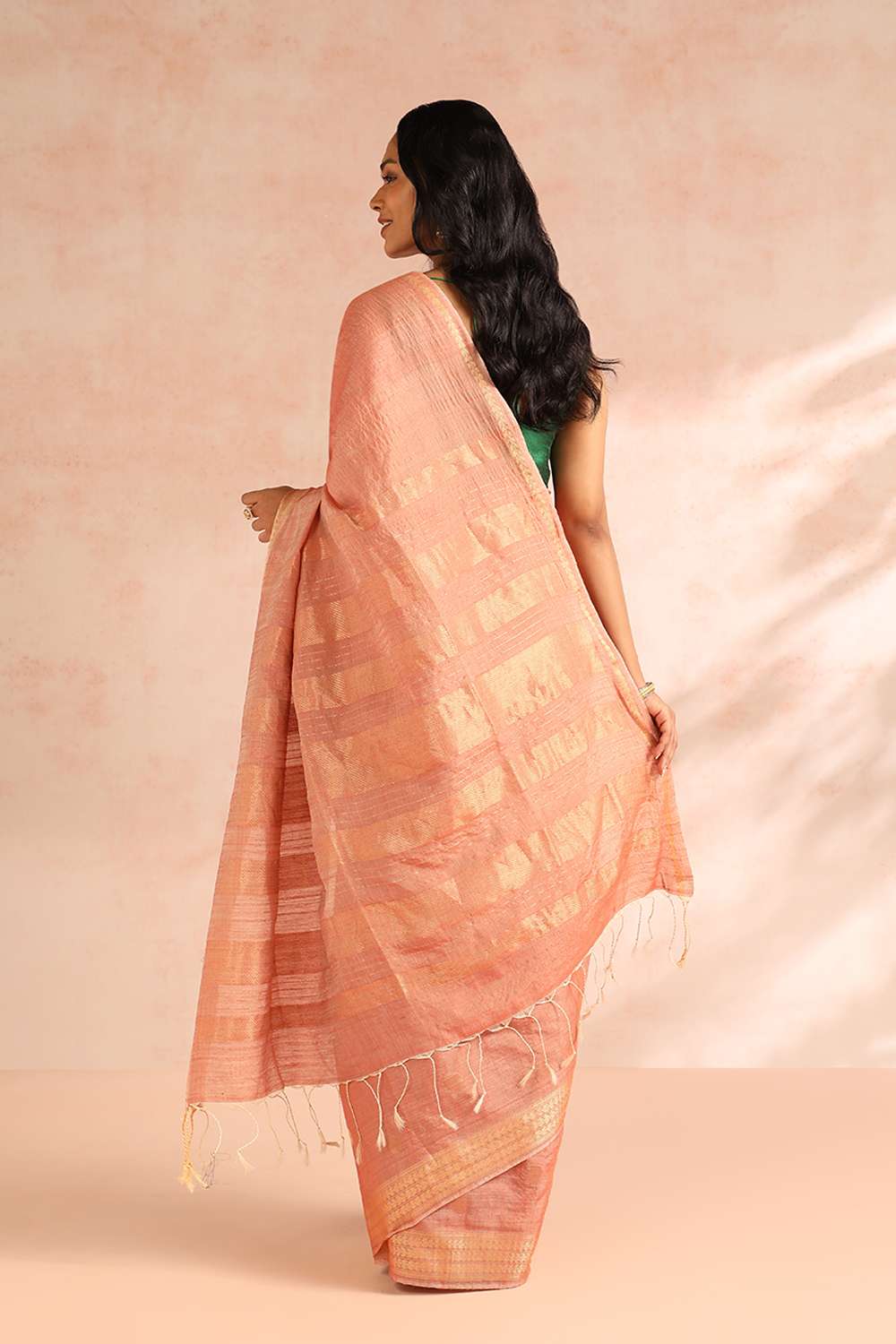 Pink Woven Pure Tussar Silk Saree image number null