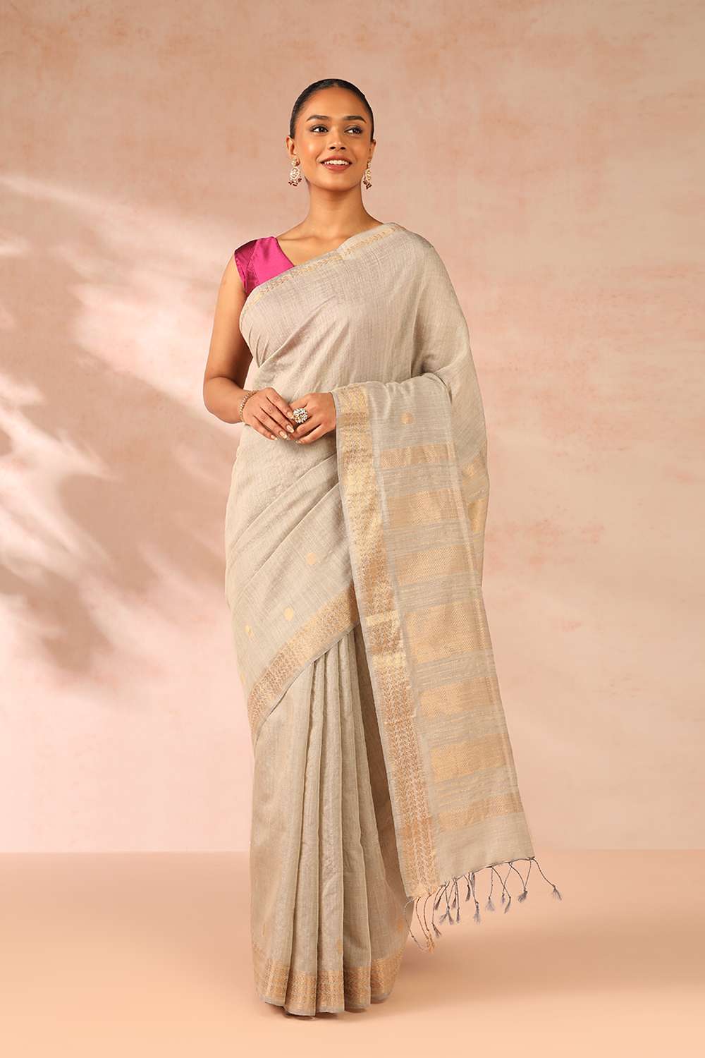 Grey Woven Pure Tussar Silk Saree image number null