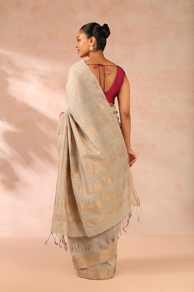 Grey Woven Pure Tussar Silk Saree thumbnail image number null