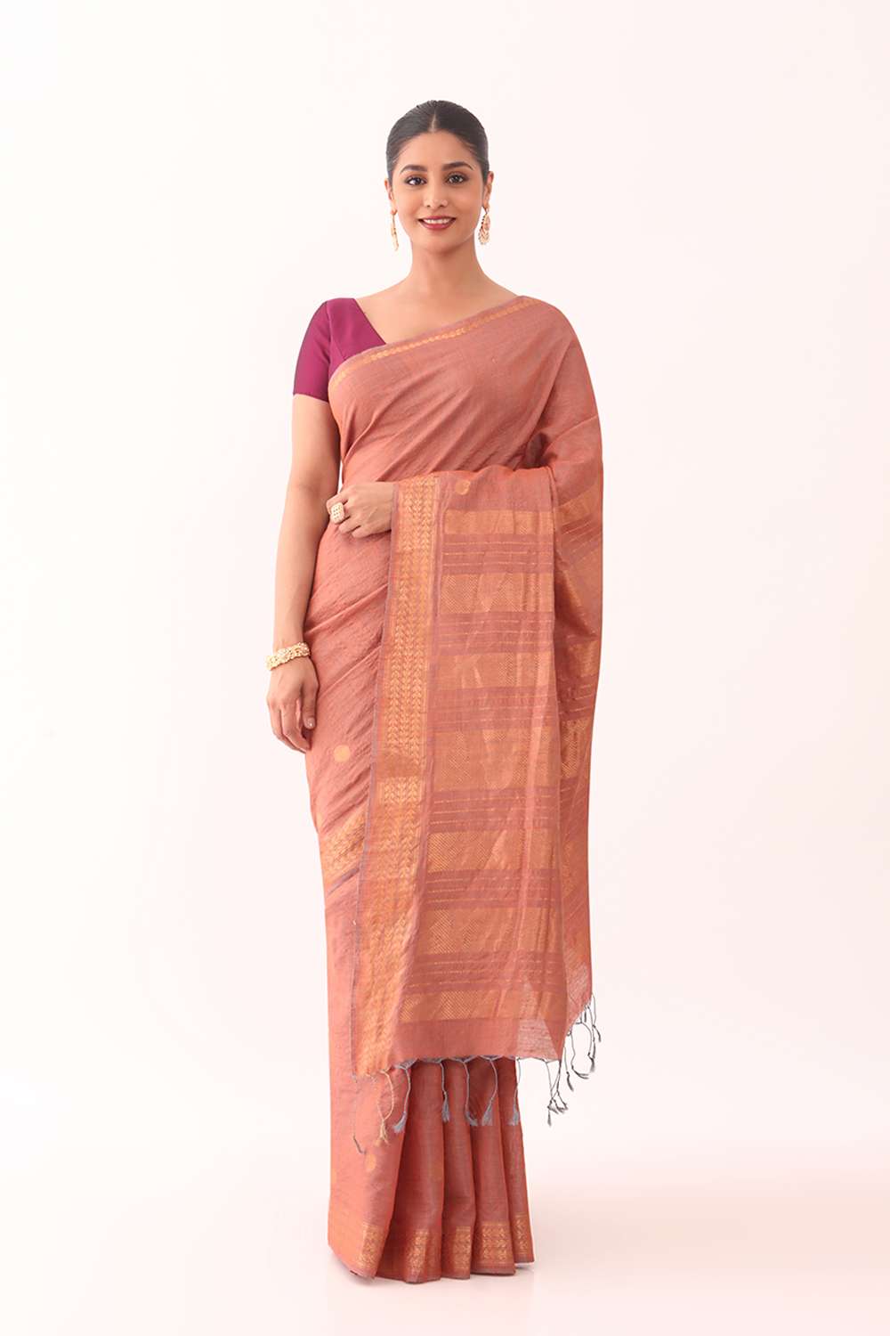 Orange Woven Pure Tussar Silk Saree image number null