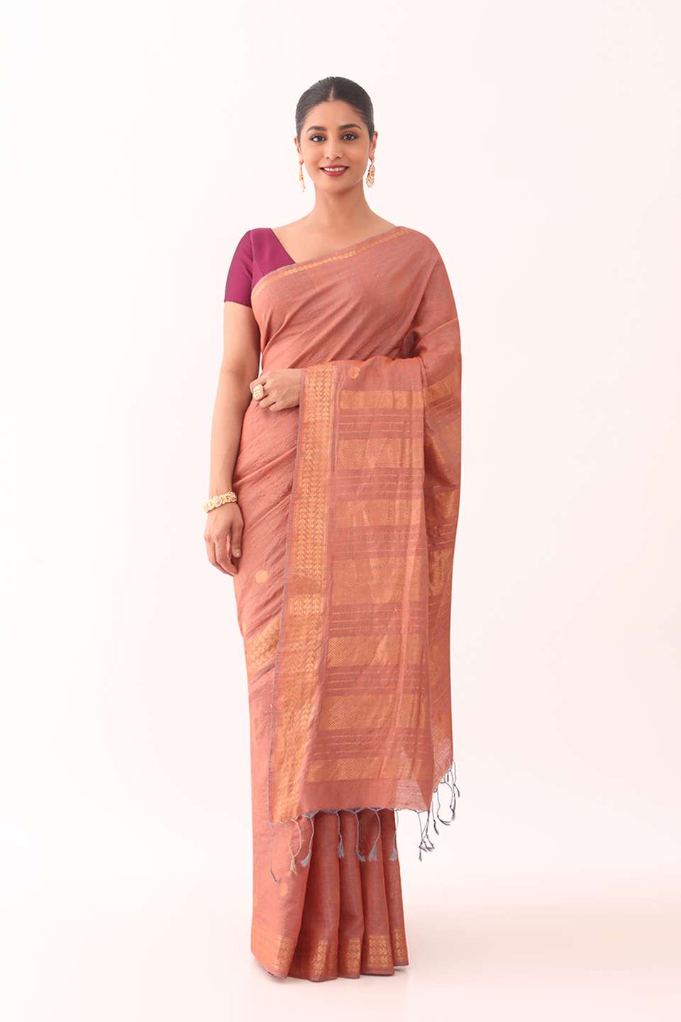 Orange Woven Pure Tussar Silk Saree