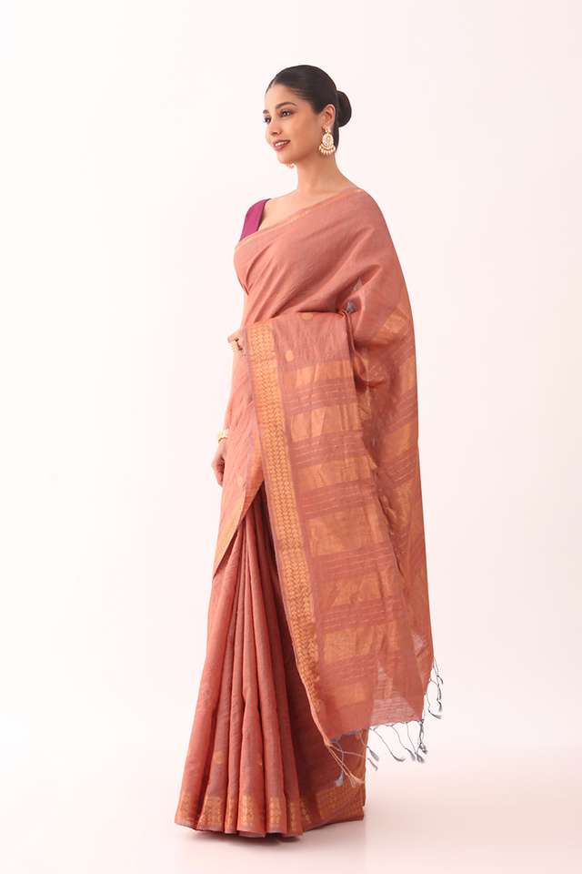Orange Woven Pure Tussar Silk Saree thumbnail image number null