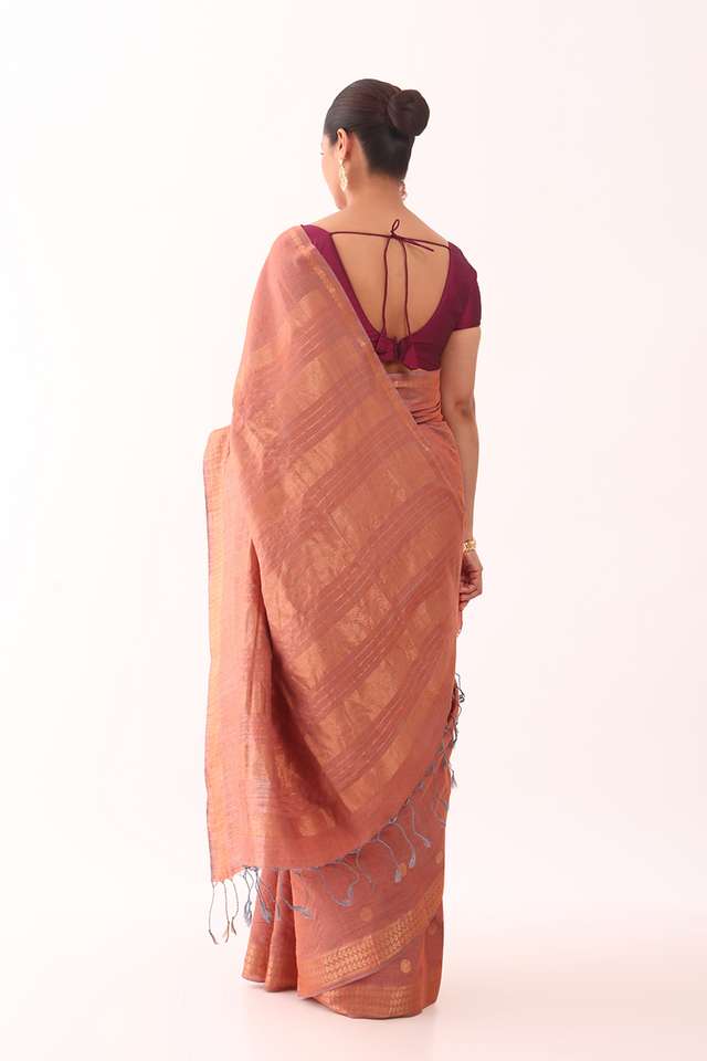 Orange Woven Pure Tussar Silk Saree thumbnail image number null