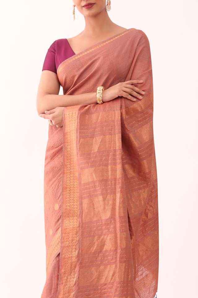 Orange Woven Pure Tussar Silk Saree thumbnail image number null