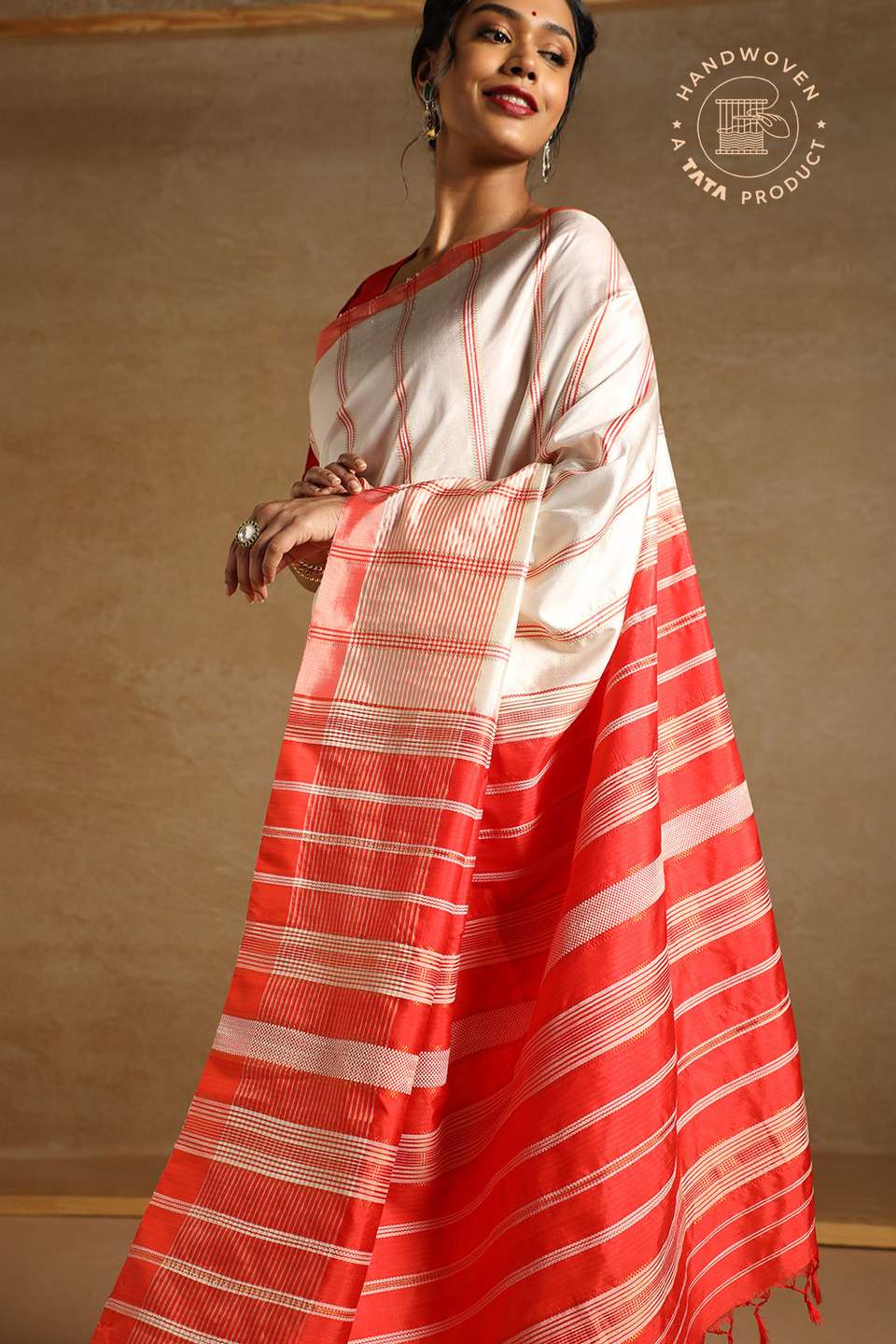 Off White Pure Silk Woven Bengali Saree