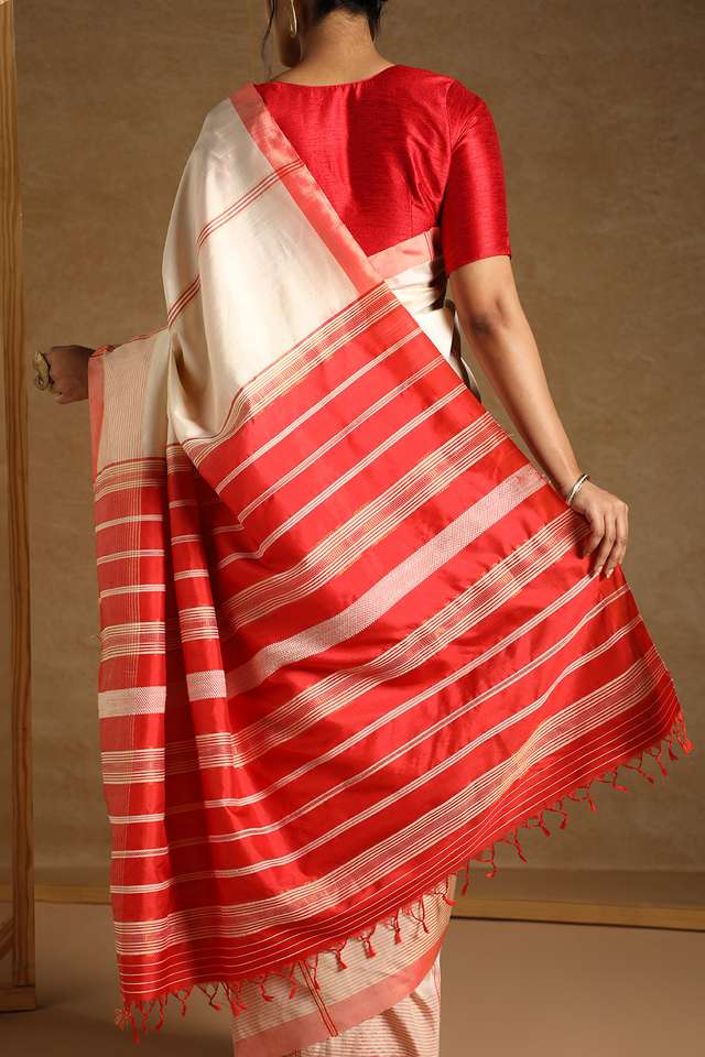 Off White Pure Silk Woven Bengali Saree thumbnail image number null