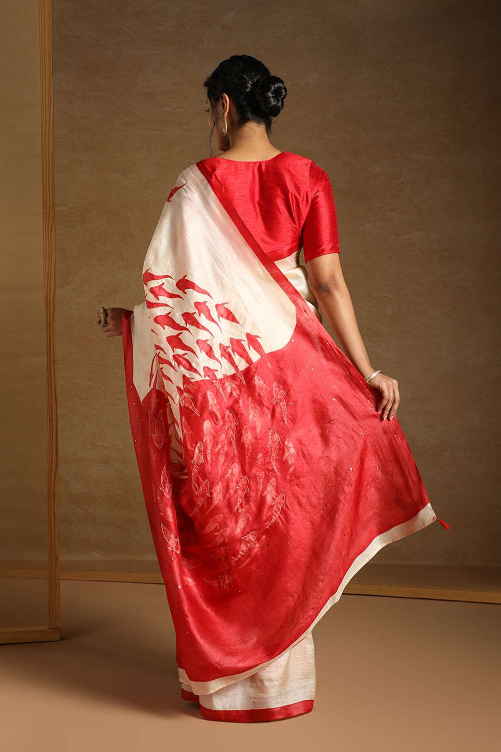 Beige Pure Tussar Silk Hand Painted Saree image number null