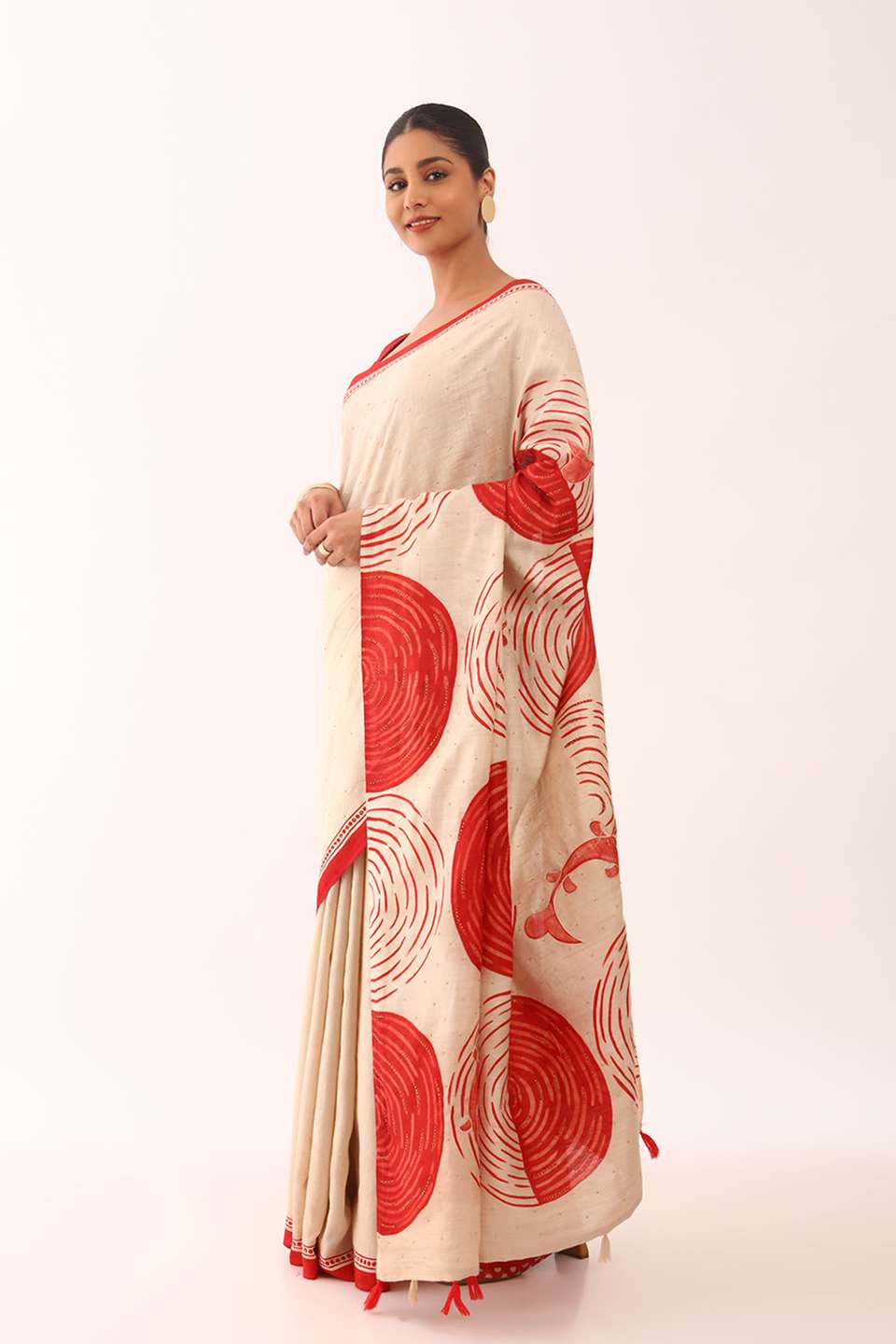 Beige Chattisgarh Pure Tussar Silk Hand Painted Saree