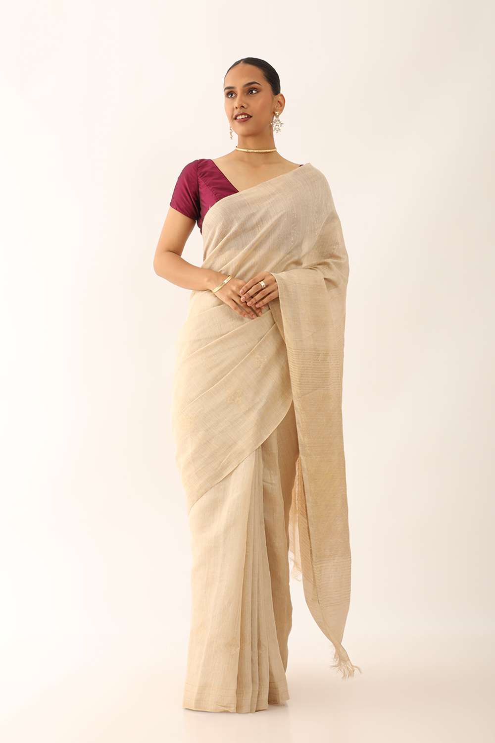 Beige Chattisgarh Pure Silk Tissue Woven Saree image number null