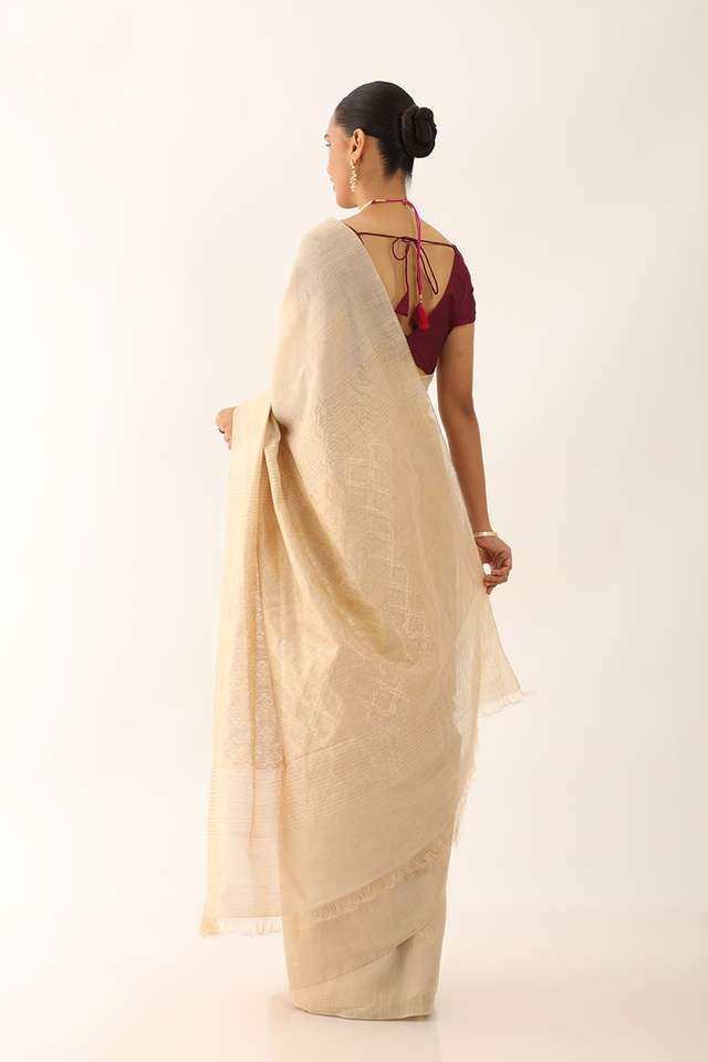 Beige Chattisgarh Pure Silk Tissue Woven Saree thumbnail image number null