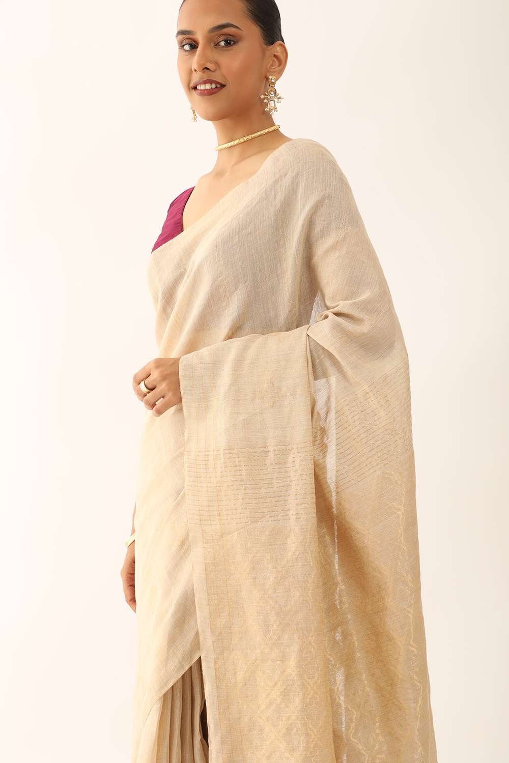 Beige Chattisgarh Pure Silk Tissue Woven Saree image number null