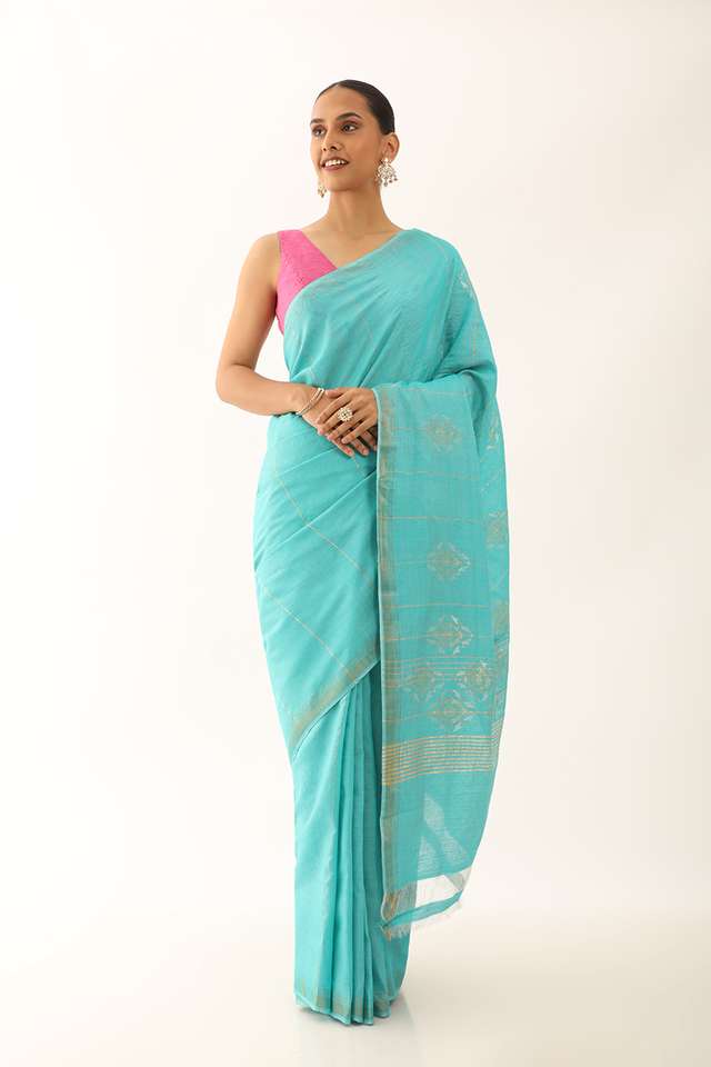Light Blue Chattisgarh Pure Tussar Silk Woven Saree image number